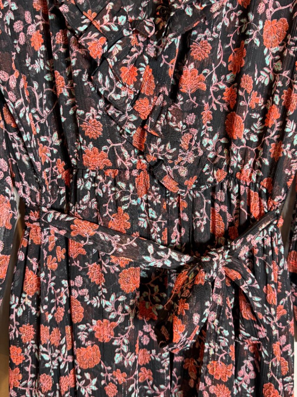 Misa Los Angeles Gabriela Wrap Maxi Dress Women's Medium Carnellian Blooms Black - Picture 11 of 16